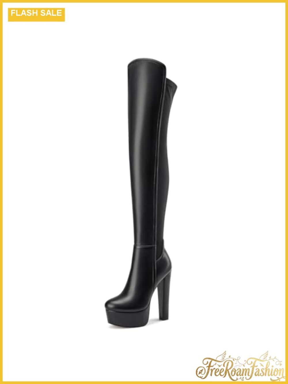 Women's Over The Knee Platform Chunky Block Heel Boots Faux Leather Lycra